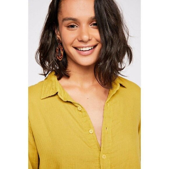 NEW FREE PEOPLE CP SHADES Sz XS CROP IT UP CROPPED BUTTONDOWN SHIRT - Picture 3 of 3